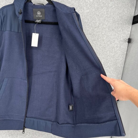 Aether Mens Assemblage Hoodie Full Zip Size S Total Eclipse Navy Blue Active NEW - Picture 4 of 13